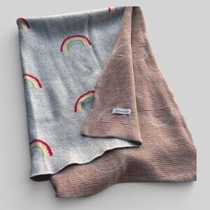 Bloomingville mini throw blanket rainbow print knit material colorful children's